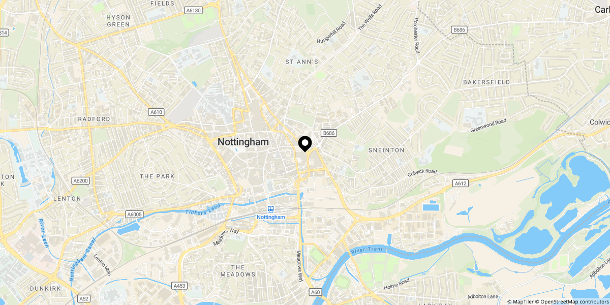 Approximate location of Nottingham Legend, Lower Parliament Street, Nottingham, NG1 1GD