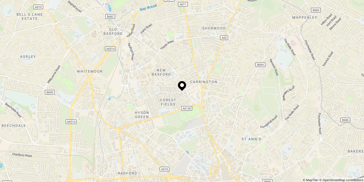 Approximate location of Vivian Avenue, Nottingham, NG5 1AF
